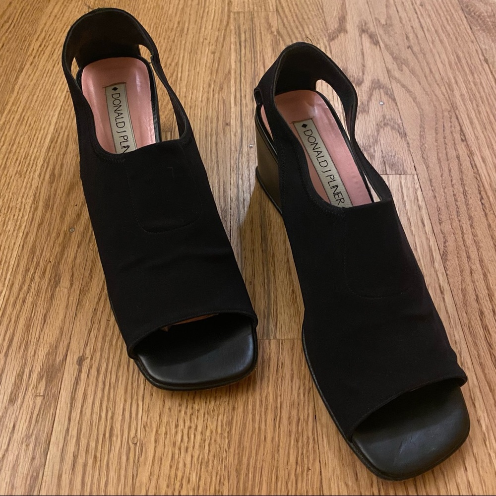 Vintage 90s/Y2k Donald J. Pliner Wedge Sandal Black 10N